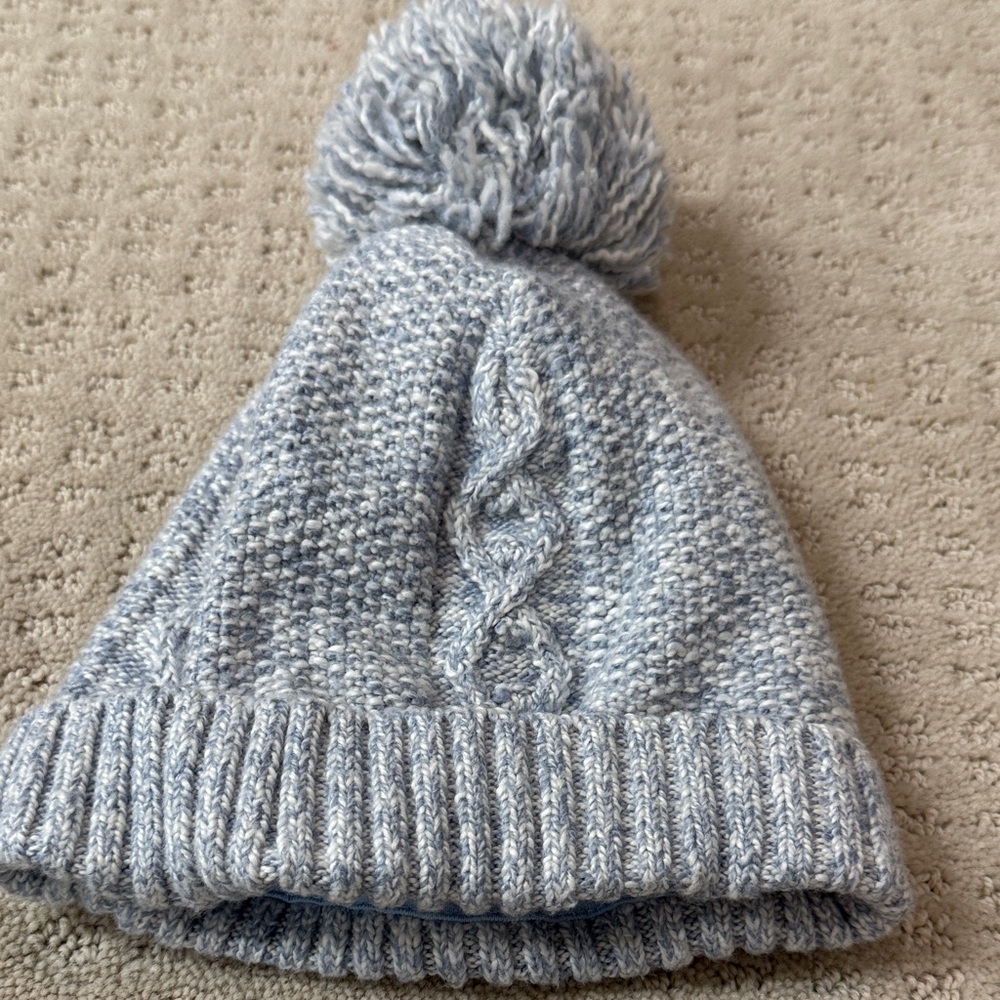 Janie and Jack Light Blue Knit Hat with Pom-Pom